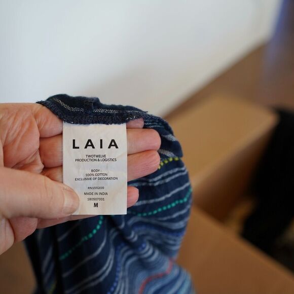 LAIA Anthropologie Nantucket Romper‎ Women Medium Striped Bell Sleeves Excellent - Picture 6 of 9